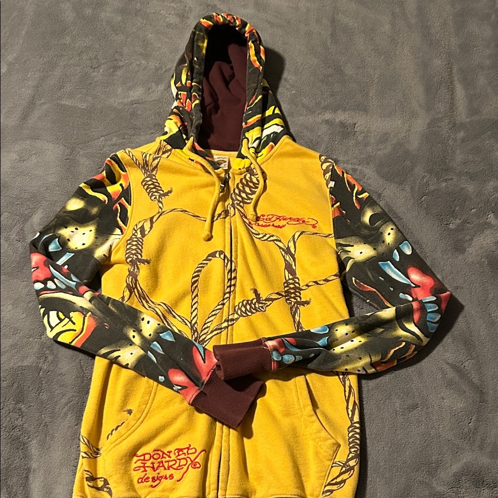 Ed Hardy Vibrant Yellow and Black Hoodie